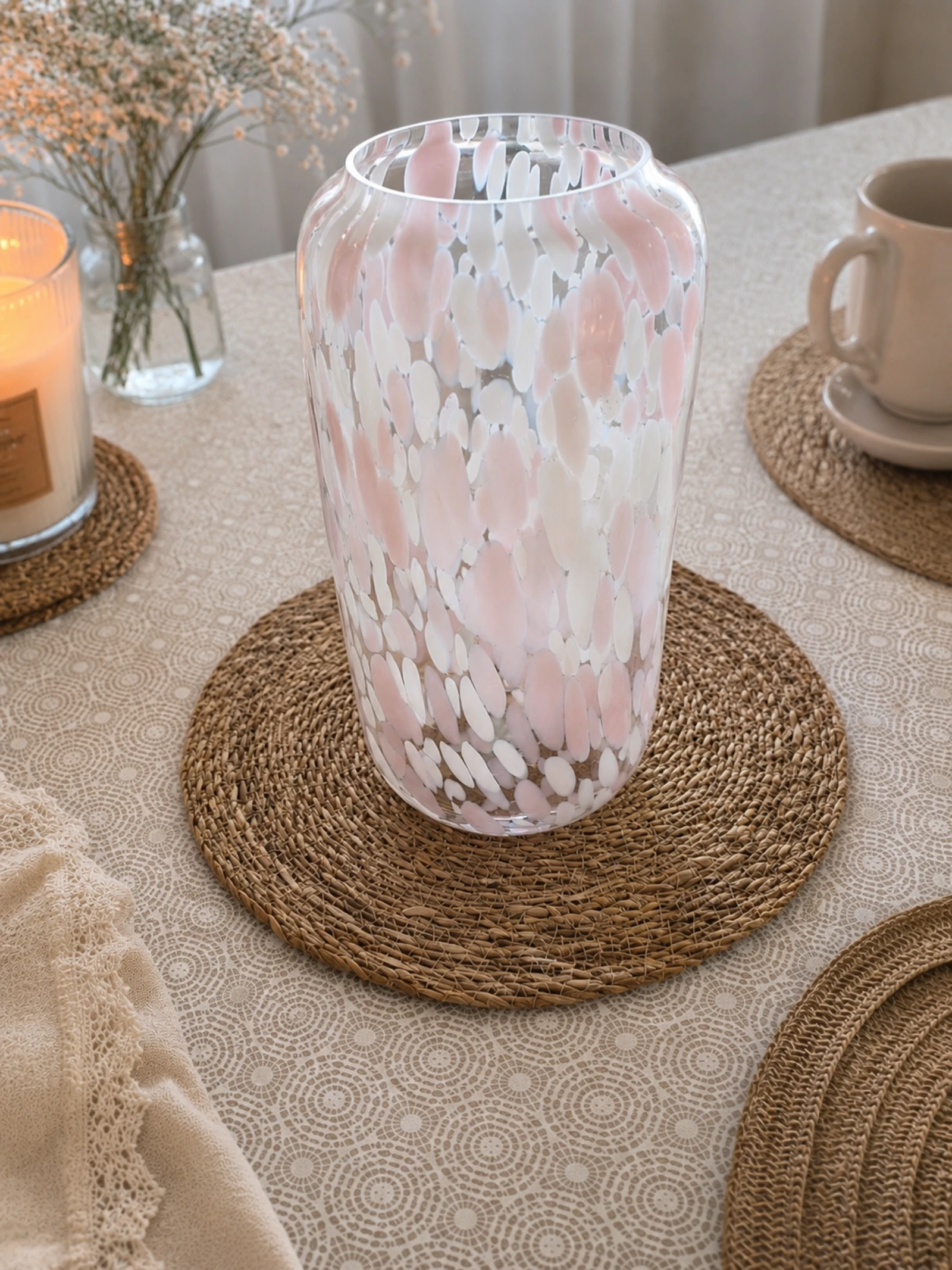 Vase rose et blanc 32cm